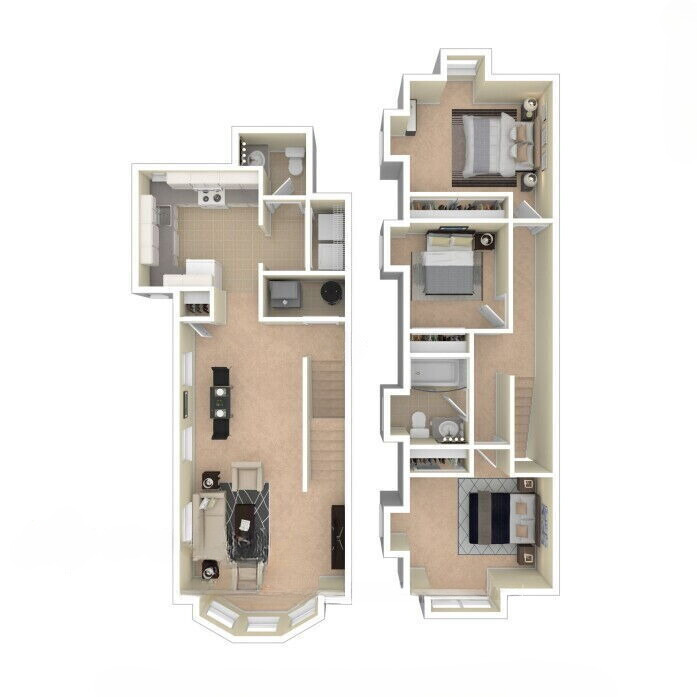 Floor plan for 3 beds, 2 baths